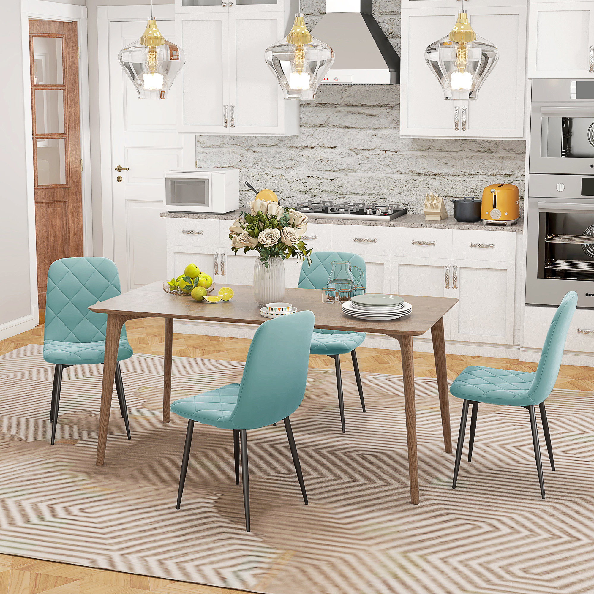 Dining Chairs Set of 4, Upholstered Dining Room Chairs with Steel Legs, Modern Kitchen Chair for Dining Room, Green - Image 5