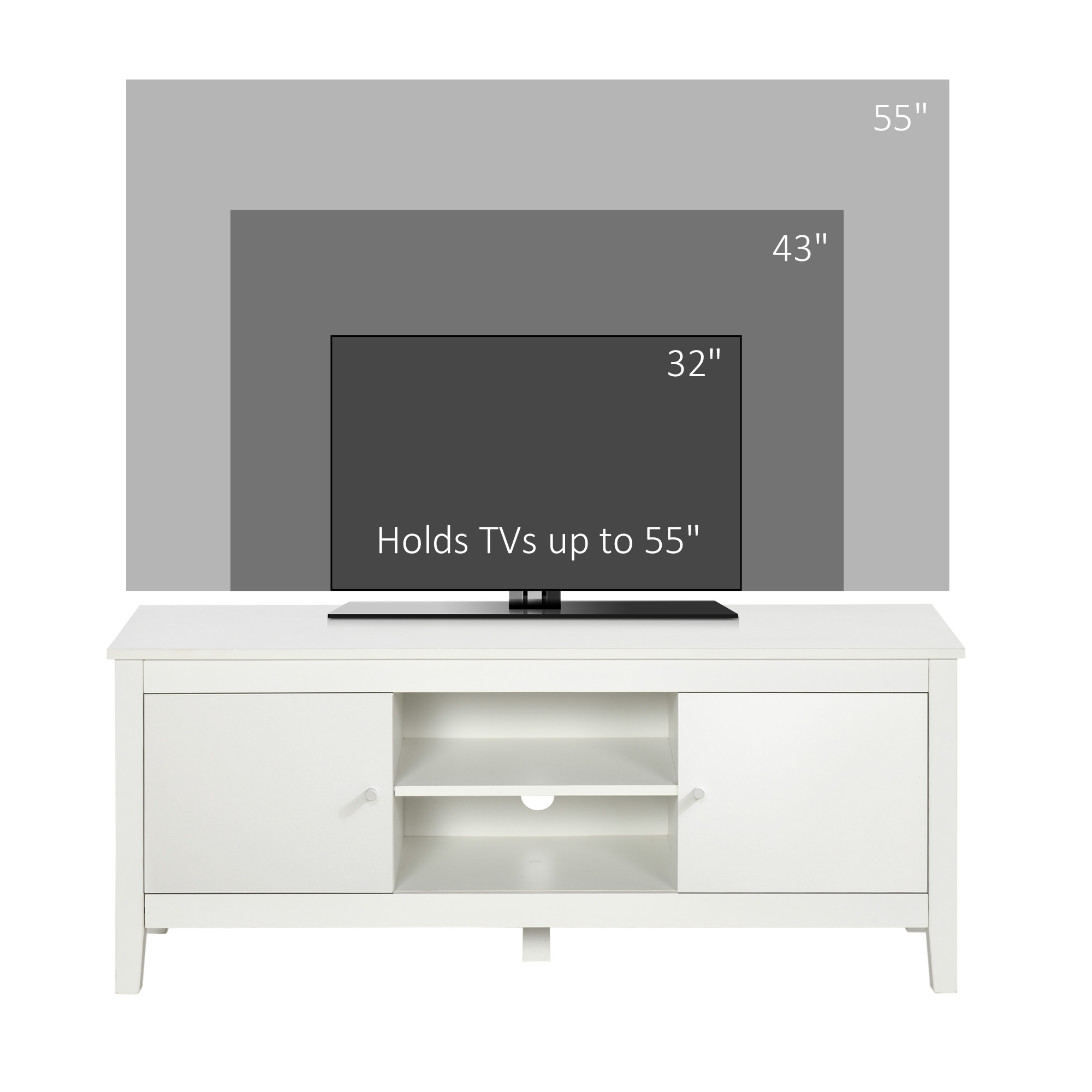 Modern TV Stand for TVs up to 55", TV Bench with Storage Cupboards and Shelves, 47.2" x 16.7" x 19.7", White - Image 5