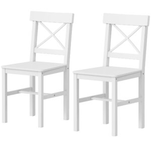 Wooden Dining Chairs Set of 2, Kitchen Chairs with Cross Back, Solid Structure for Living Room and Dining Room, White