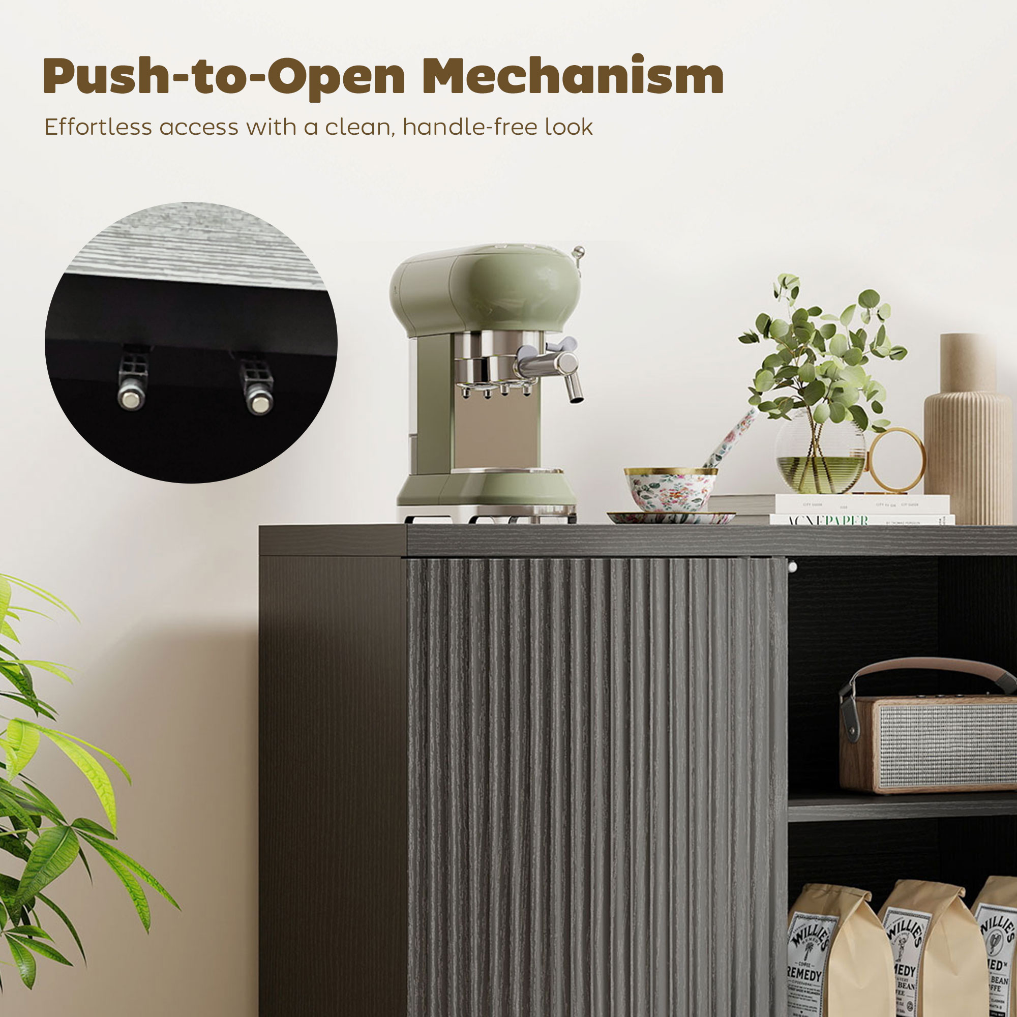 Sideboard Buffet Cabinet, 30.7" Kitchen Cabinet with Soft-Close Door and Adjustable Shelves, Distressed Black Grey - Image 2