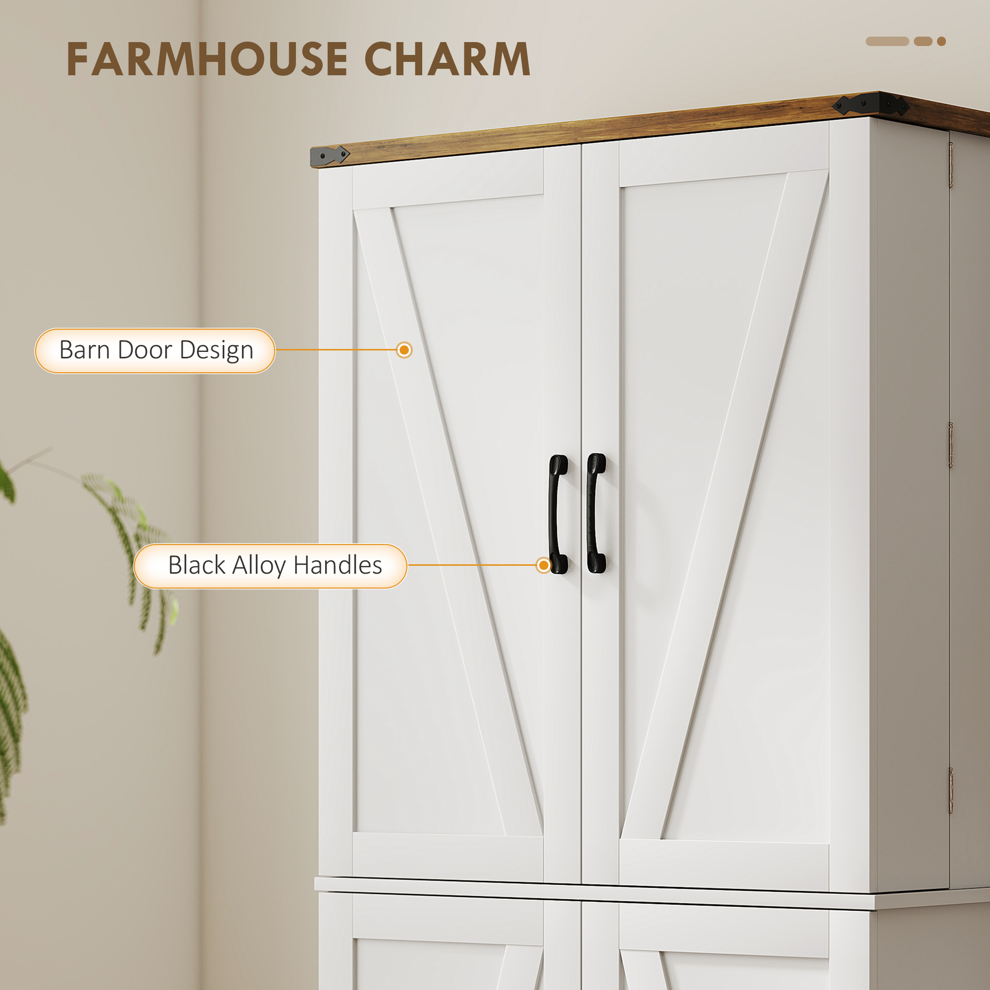 72" Kitchen Pantry Cabinet, Farmhouse Storage Cabinet with 4 Doors, Drawer, 8 Door Shelves and Adjustable Shelf, White - Image 4