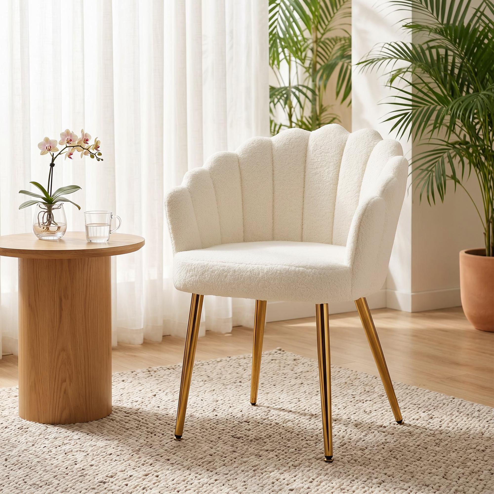 Accent Chair Petal-Back Design Modern Living Room Chair with Metal Legs Cream - Image 6
