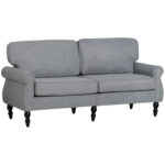 Stylish Midback Double Sofa with Sponge Padding, 2 Seater Sofa Couch, with Rubber Wood Leg, Grey