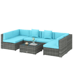 7 Piece Patio Furniture Set, PE Rattan Outdoor Conversation Set with Sectional Sofa