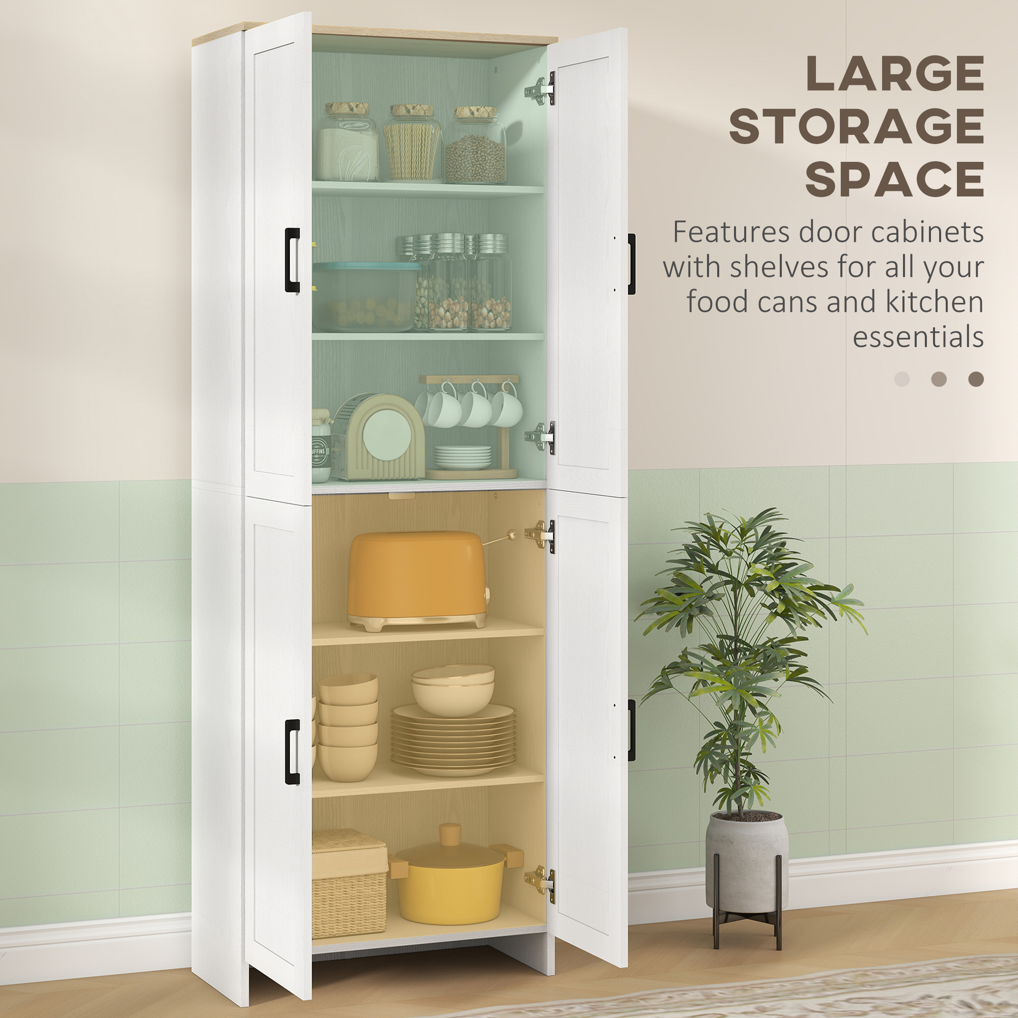 67" 4-Door Kitchen Pantry Cabinet, Freestanding Storage Cabinet Cupboard with Adjustable Shelves, White - Image 2