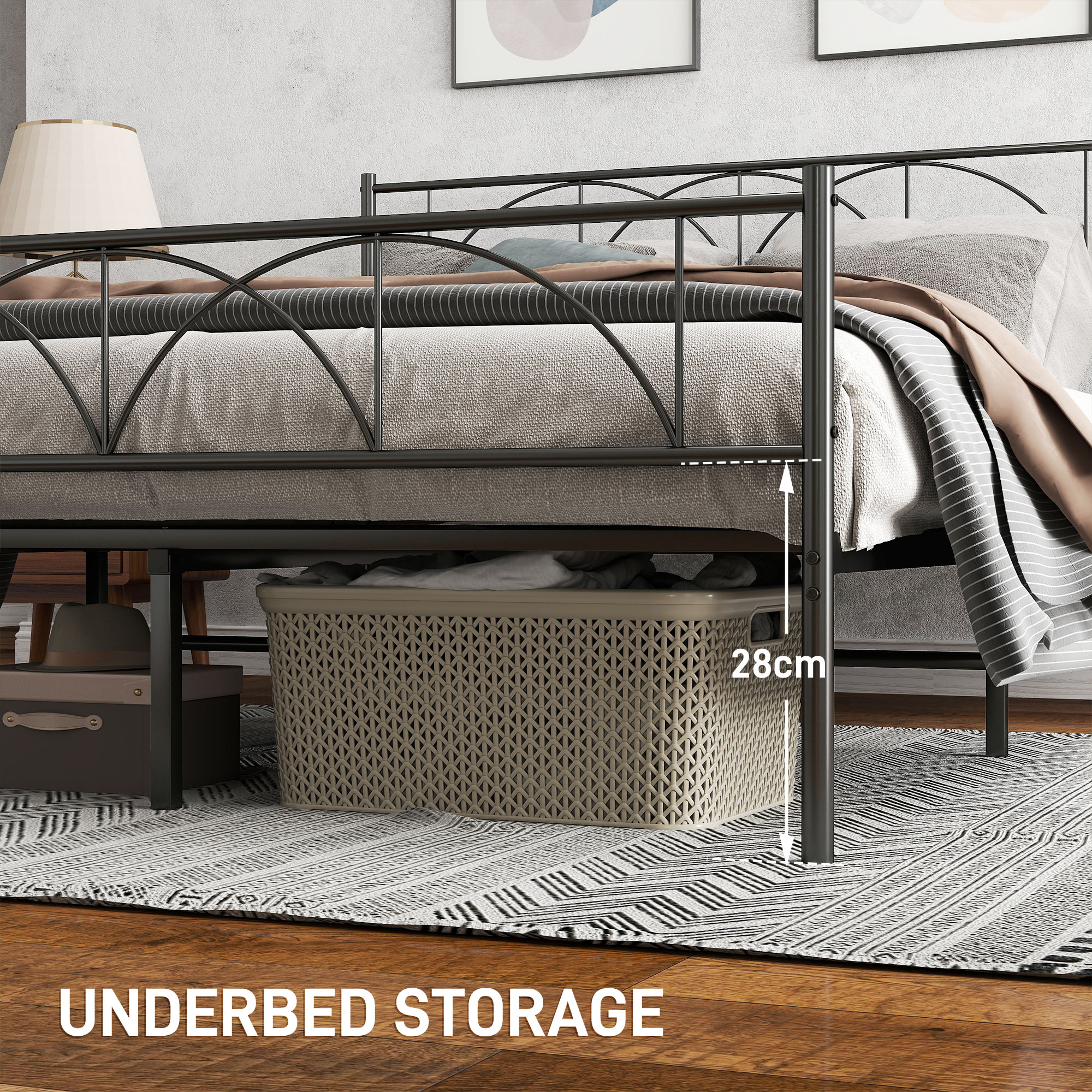 Metal Queen Platform Bed Frame with Headboard, Steel Slat Support, Underbed Storage, No Box Spring Needed, Easy Assembly - Image 3