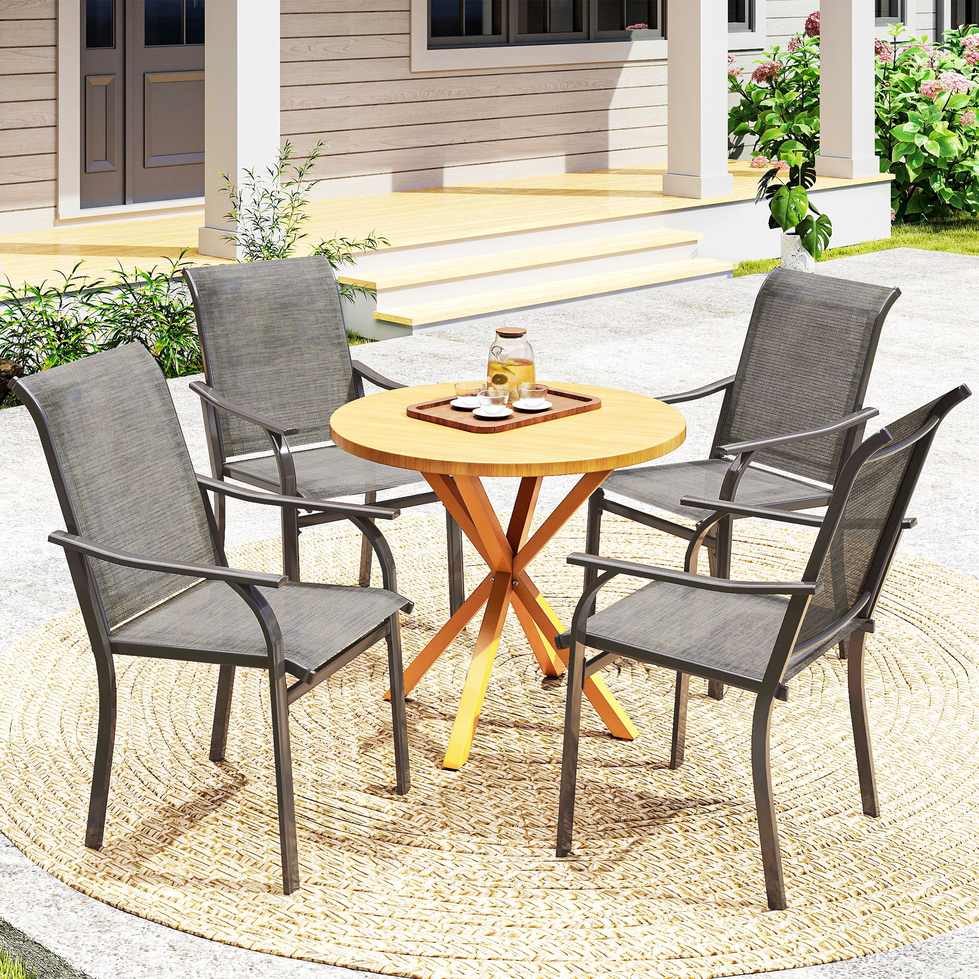 Patio Chairs Set of 4 with Armrest and High Backrest, for Backyard, Balcony, Porch, Poolside, Deck, Garden, Brown - Image 6
