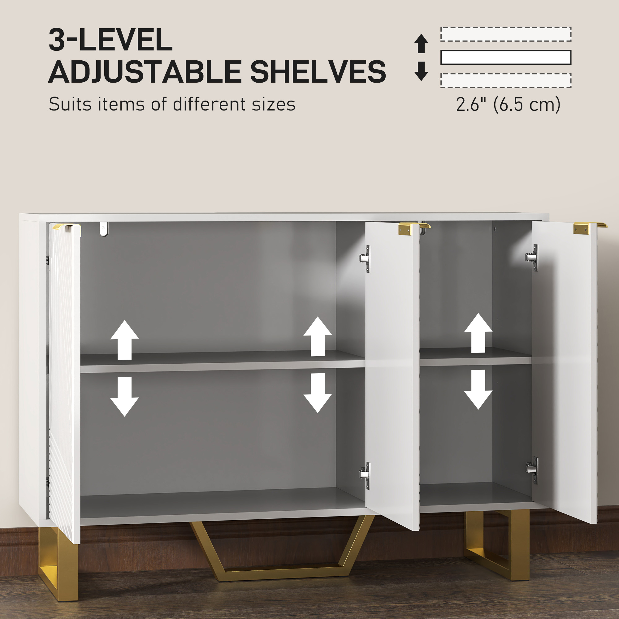 Sideboard Buffet Cabinet with Adjustable Shelves, Living Room Cabinet, TV Cabinet for 50 Inch TV, White - Image 3