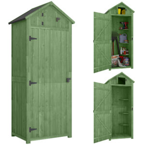 30" x 21" x 71" Garden Storage Shed, Outdoor Tool Utility Storage House  with 3 Tier Shelves and Roof, Green