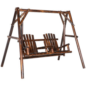 Wooden 2-Seat  A-Frame Porch Swing Rustic Patio Bench Outdoor Furniture  w/ Table