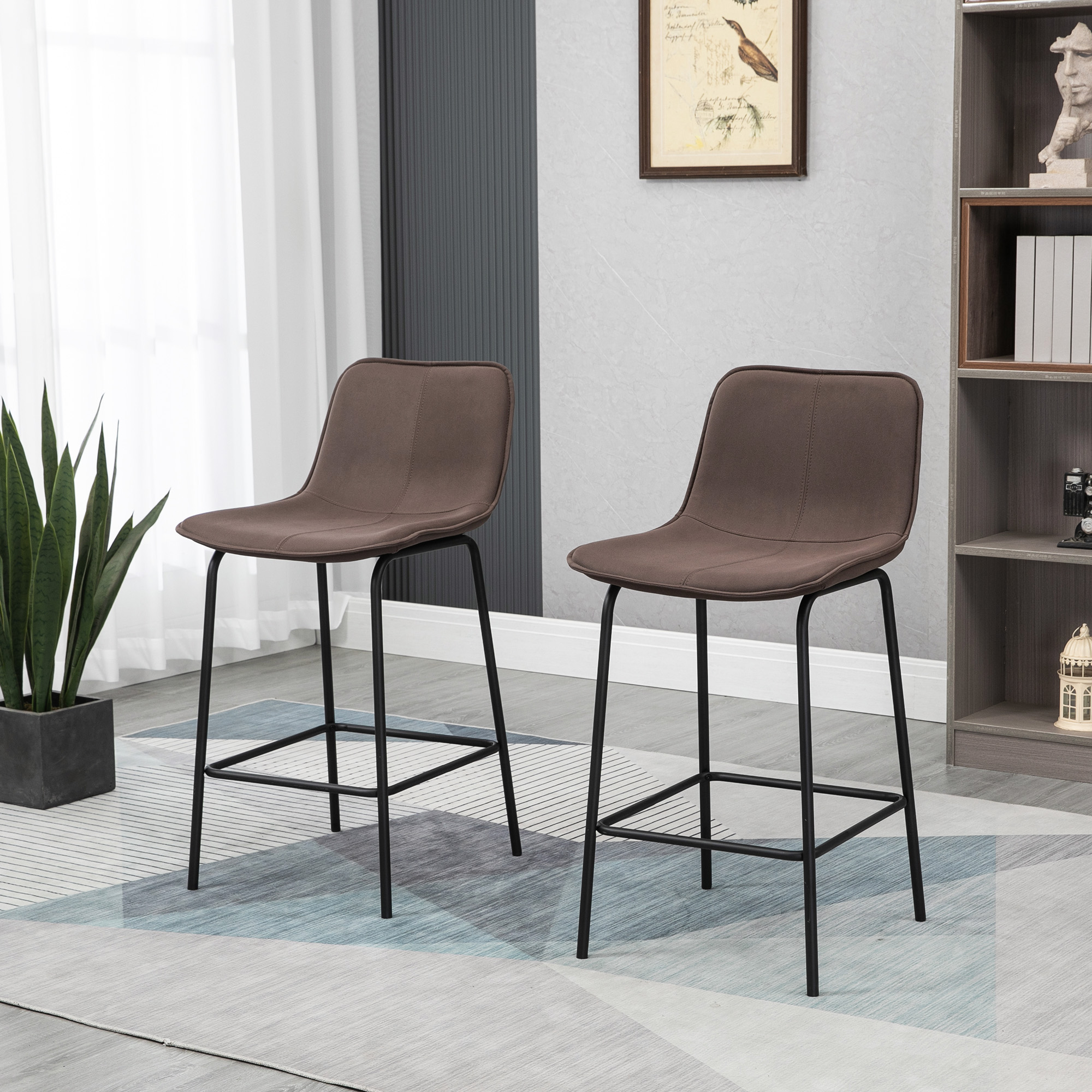 Bar Stools Set of 2, Upholstered Counter Height Bar Chairs, 26" (66 cm) Kitchen Stools with Steel Legs for Dining Area, Kitchen Aisle, Coffee - Image 6