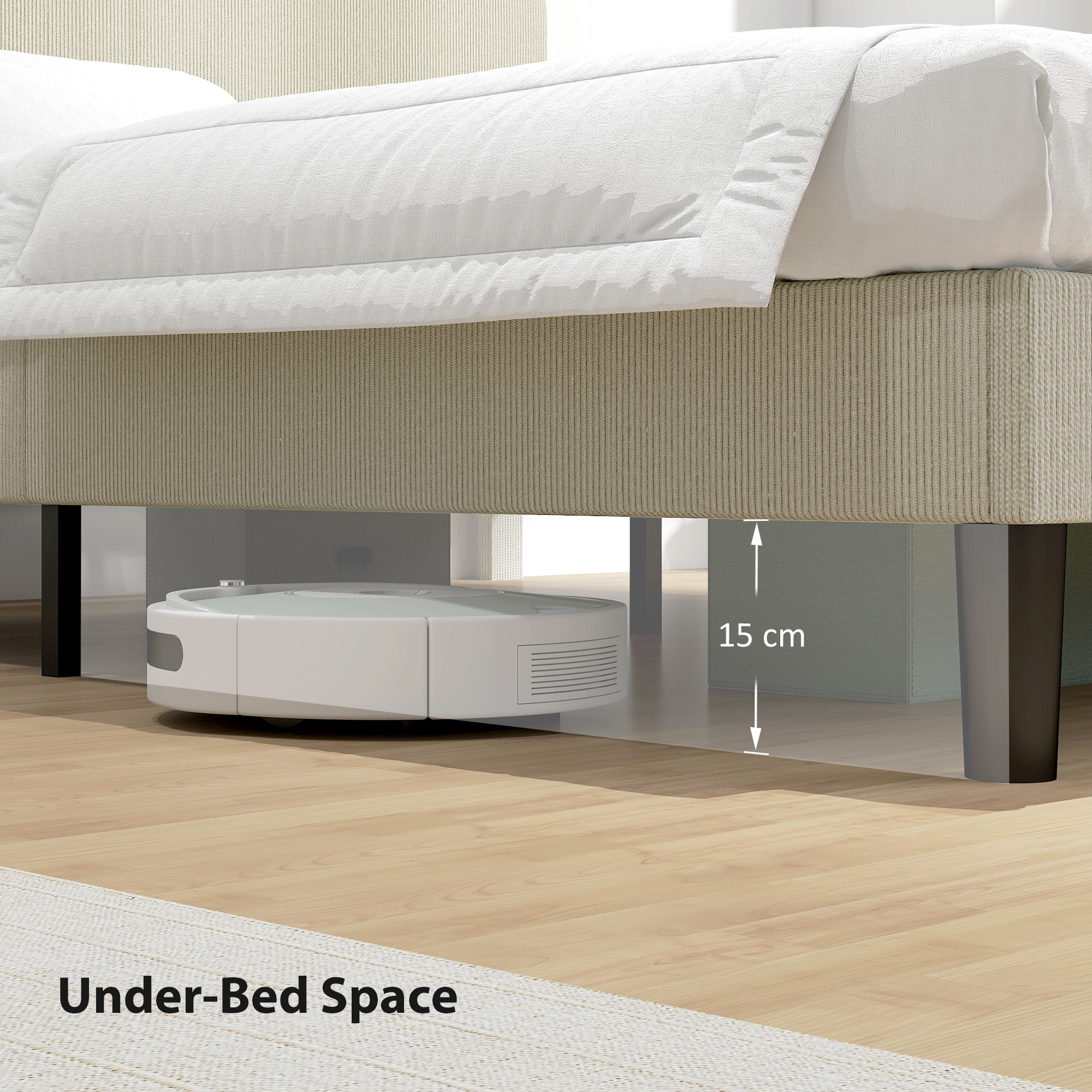 Queen Size Bed Frame with Adjustable Upholstered Headboard Platform Bed Frame Wood Slat Support Noise Free Light Grey - Image 5
