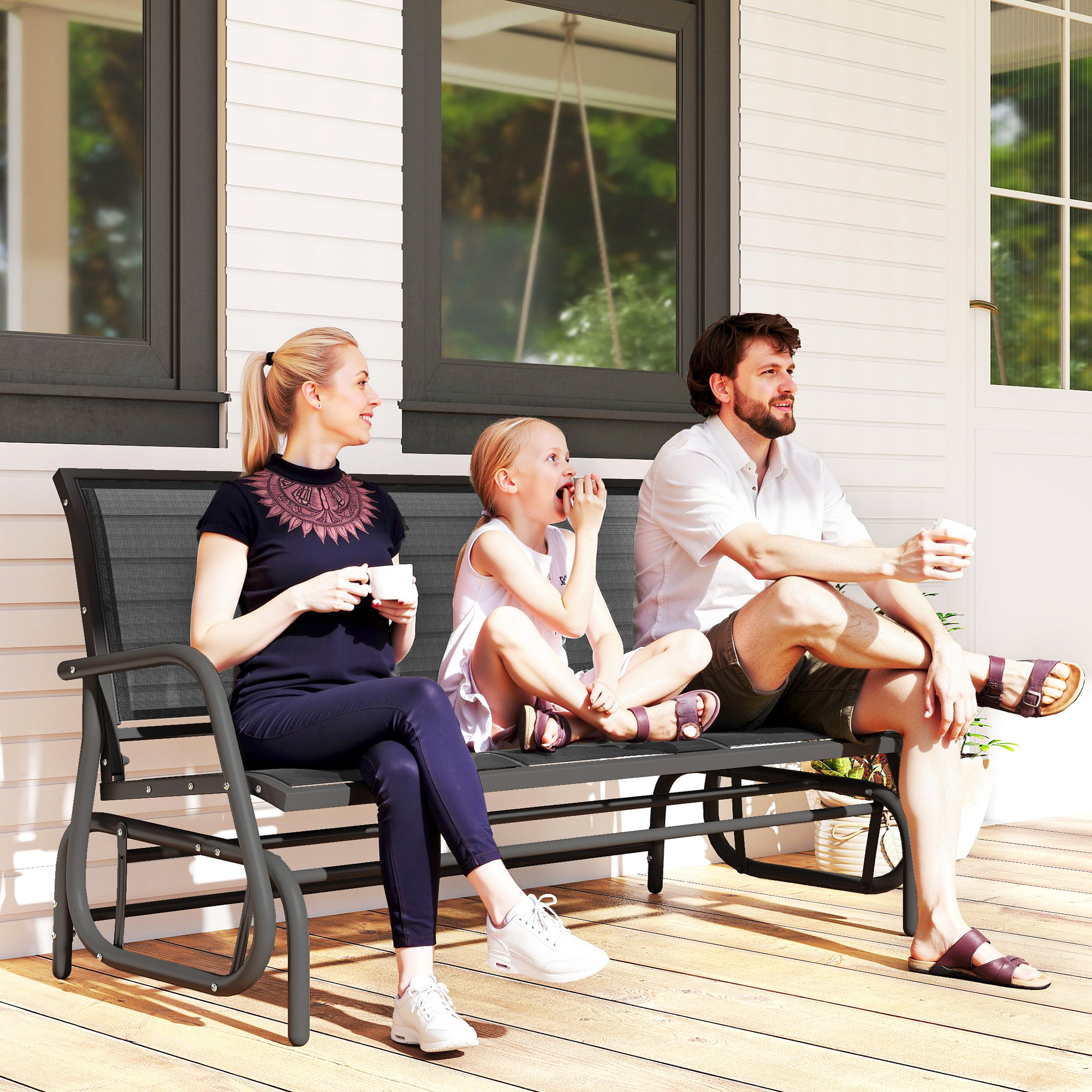 3-Seat Outdoor Glider Chair, Patio Rocking Chair, Steel Frame, Sling Fabric Seat for Garden, Backyard, Lawn, Grey - Image 6