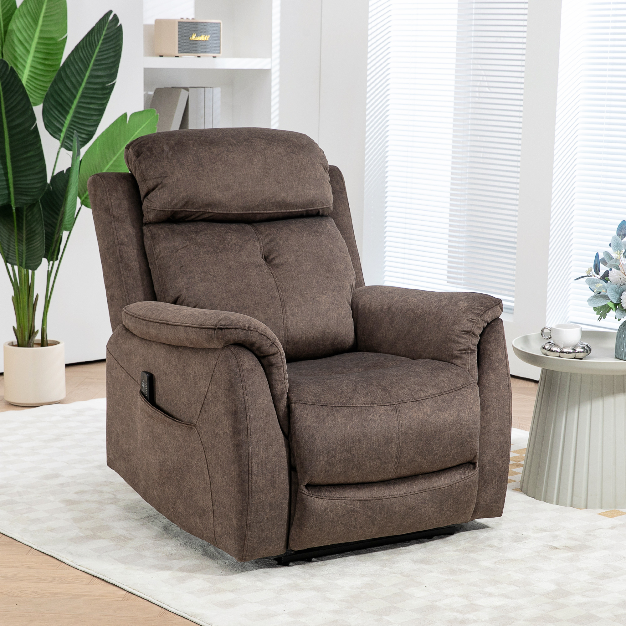 Manual Recliner Chair with Vibration Massage, Reclining Chair for Living Room with Side Pockets, Brown - Image 5