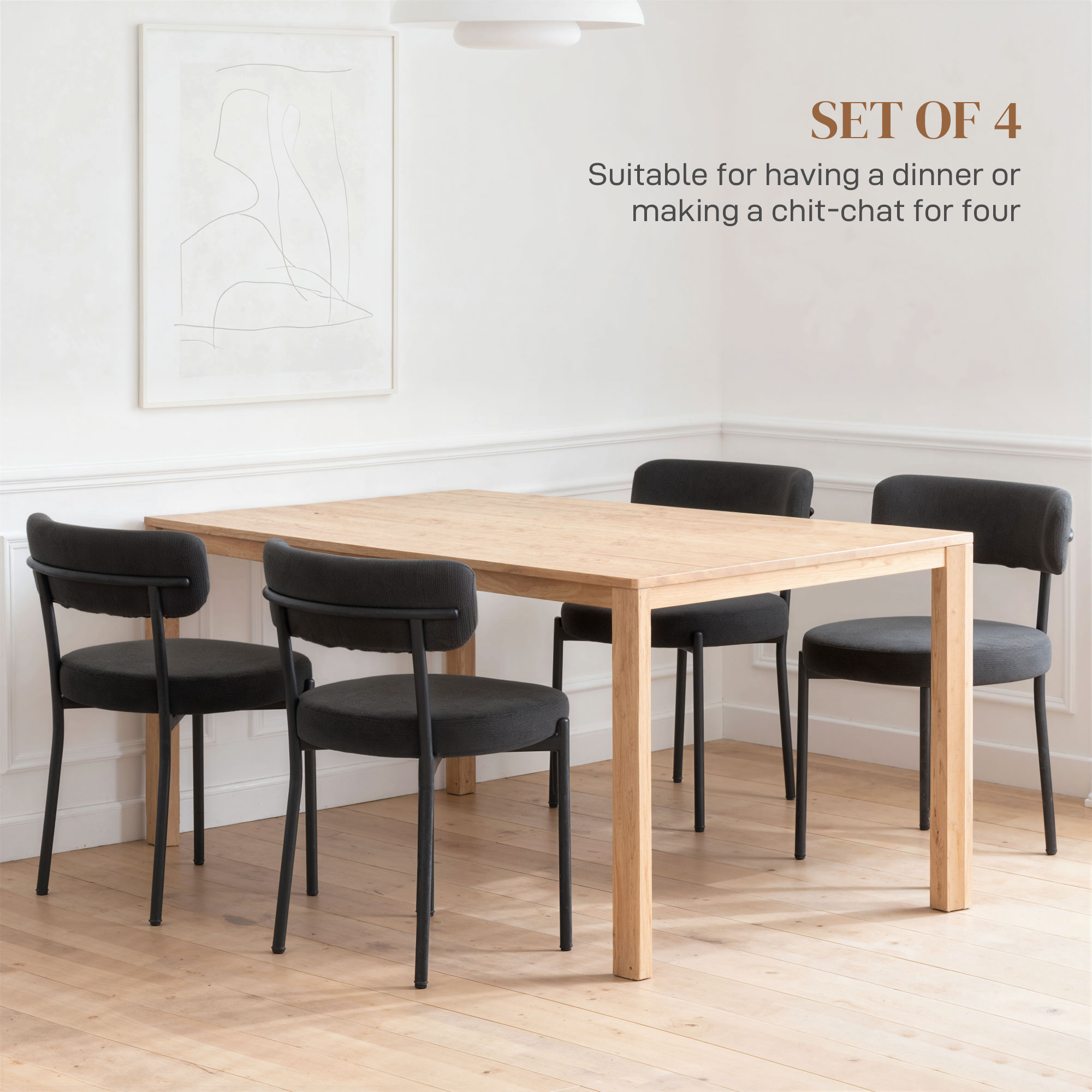 4 Pieces Kitchen Chairs, Modern Dining Chairs w/ Corduroy Upholstery and Steel Legs for Living Room, Black - Image 2