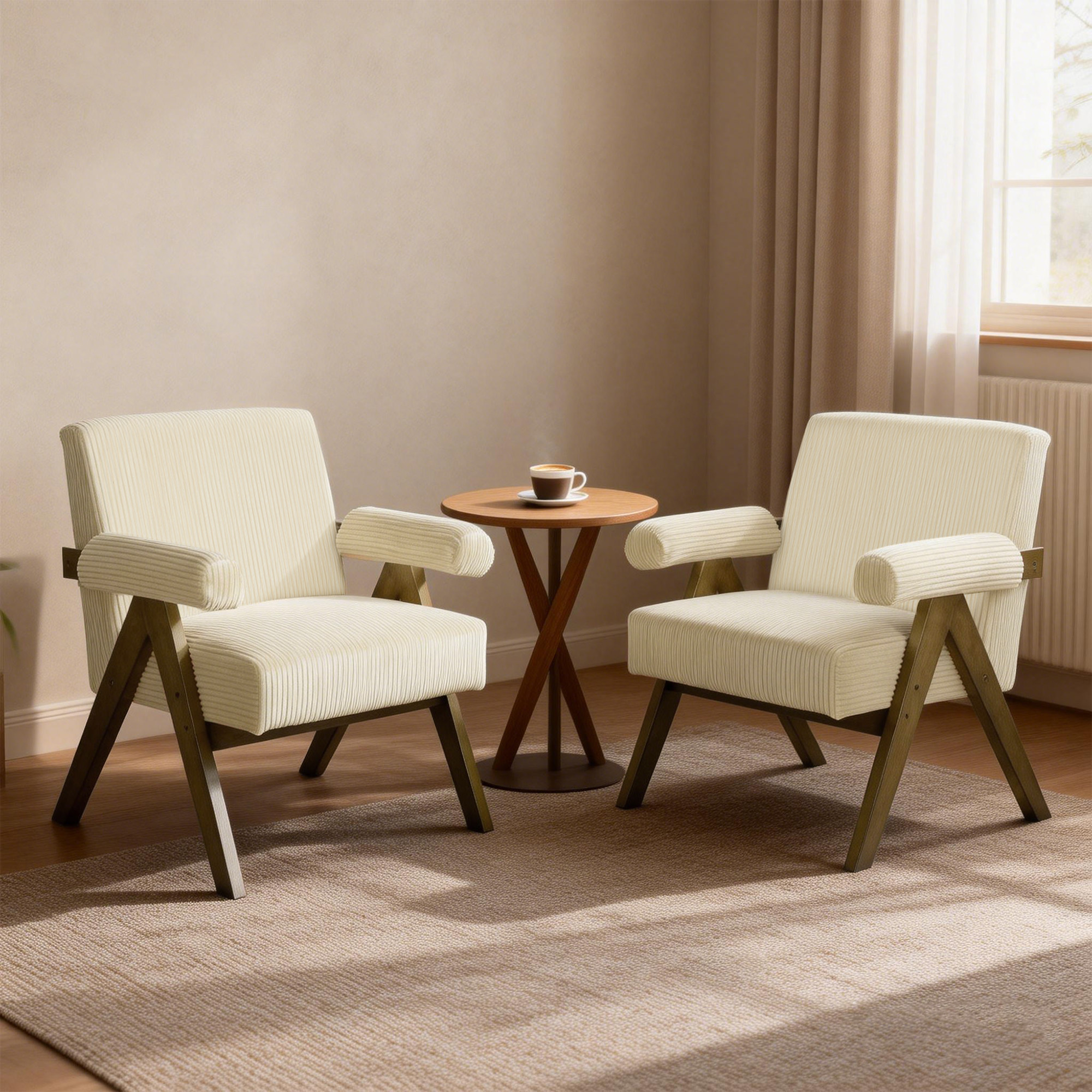 Corduroy Accent Chair Armchair with Wide Seat and Soft Padded Armrests for Reading, Bedroom, Beige - Image 5