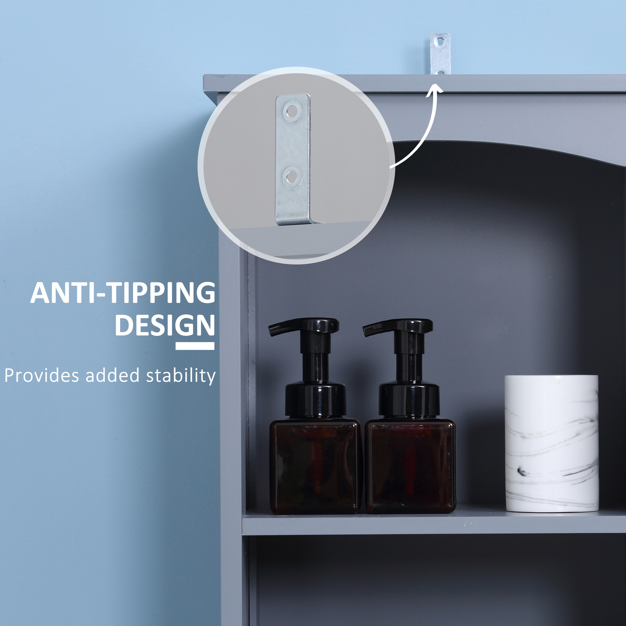 Bathroom Storage Cabinet, Tall Linen Tower with 3-Tier Shelves and Drawer and Door, Grey - Image 4