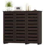 Narrow Shoe Cabinet with Slatted Doors, Adjustable Shelves for 20 Pairs of Shoes, Shoe Cabinet for Entryway, Dark Brown