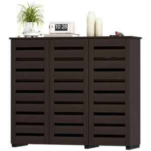 Narrow Shoe Cabinet with Slatted Doors, Adjustable Shelves for 20 Pairs of Shoes, Shoe Cabinet for Entryway, Dark Brown