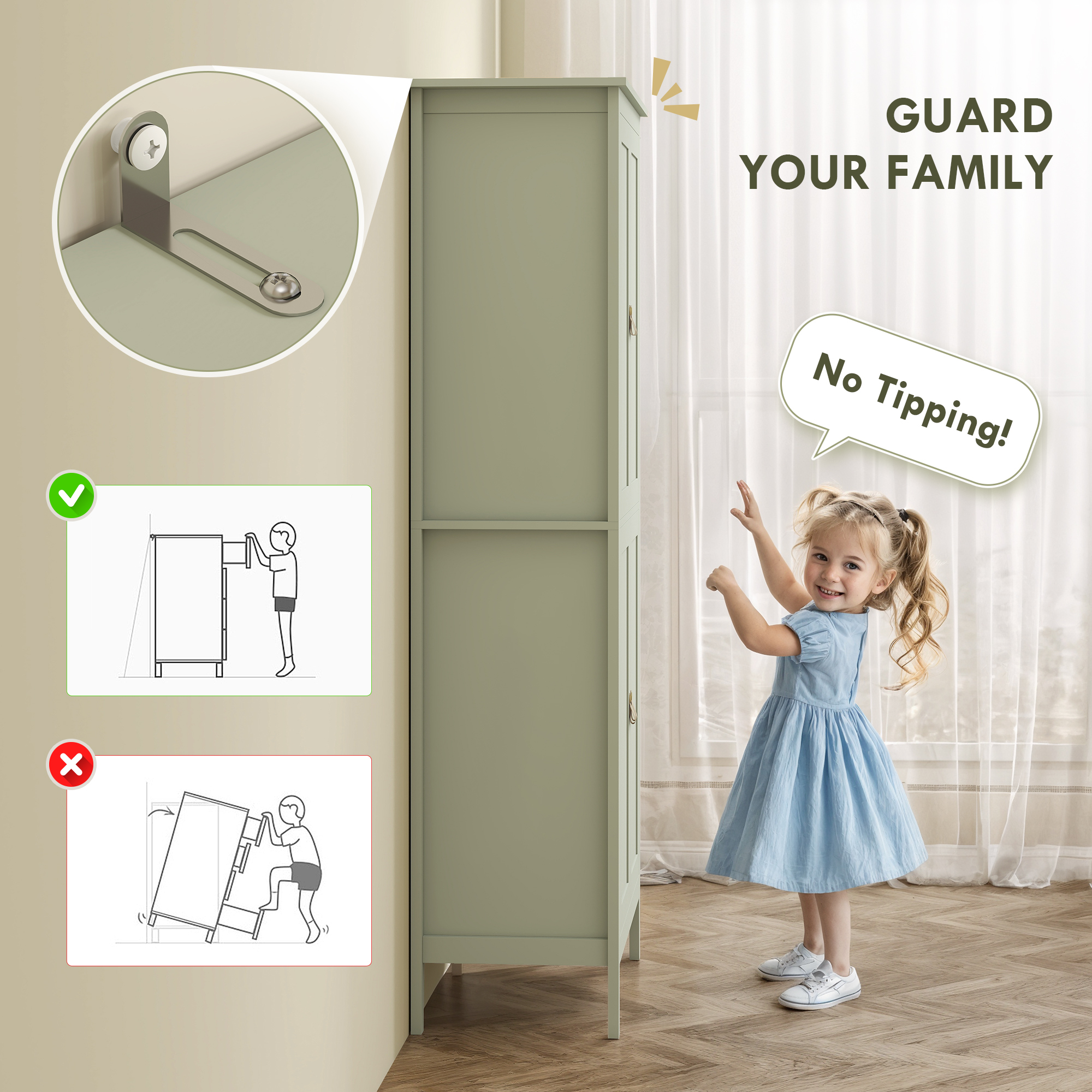 69.5" Tall Kitchen Pantry Storage Cabinet with Motion Sensor LED Light, Modern Kitchen Pantry Cabinet, Green - Image 5