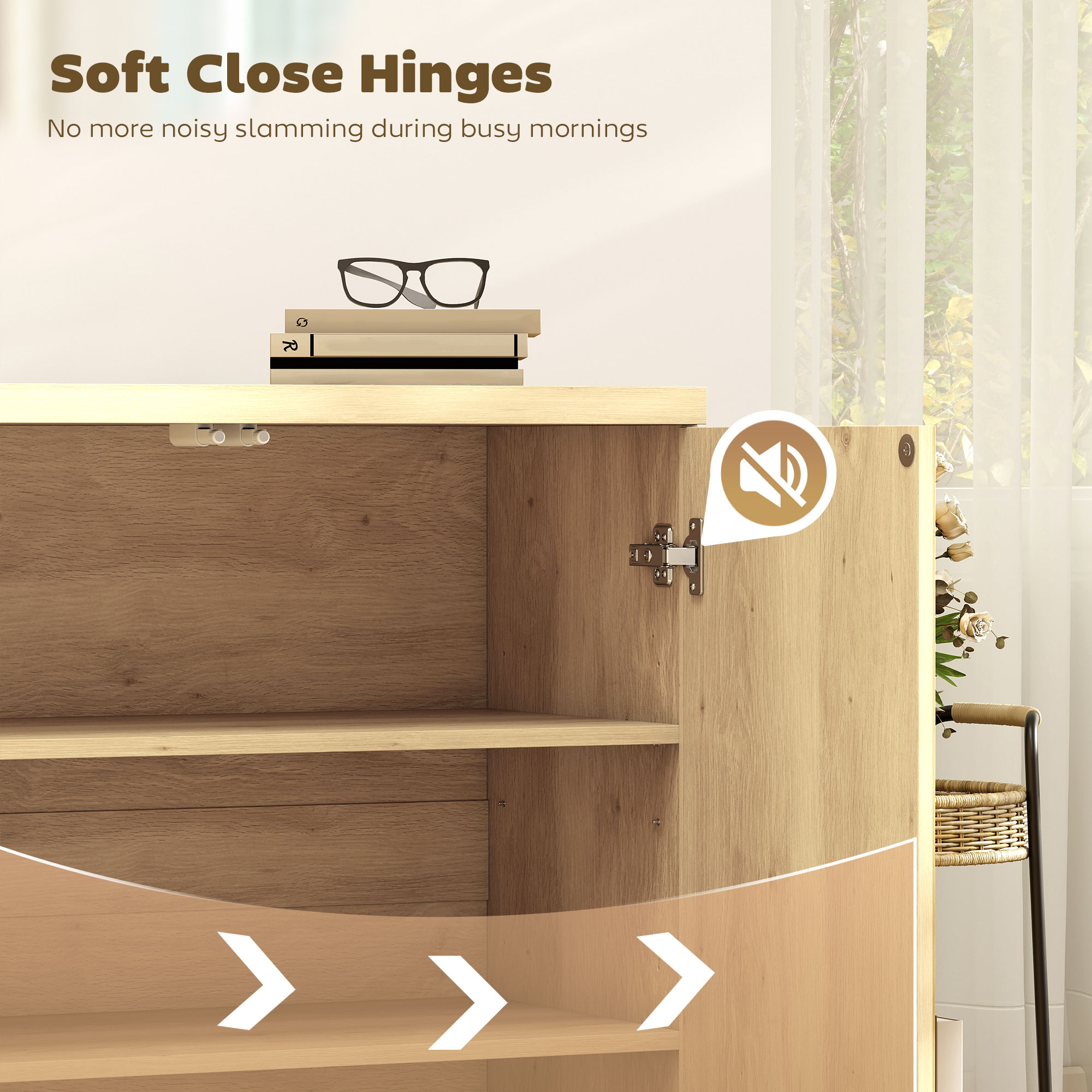 Sideboard Buffet Cabinet, 30.7" Modern Kitchen Storage Cabinet with Soft-Close Door and Adjustable Shelves, Oak - Image 5