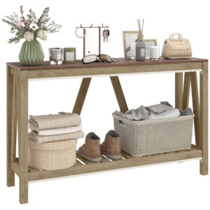 52" Console Table, Farmhouse Narrow Entryway Table with Storage Shelf, Rustic Sofa Table with Anti-tipper for Living Room and Hallway, Oak