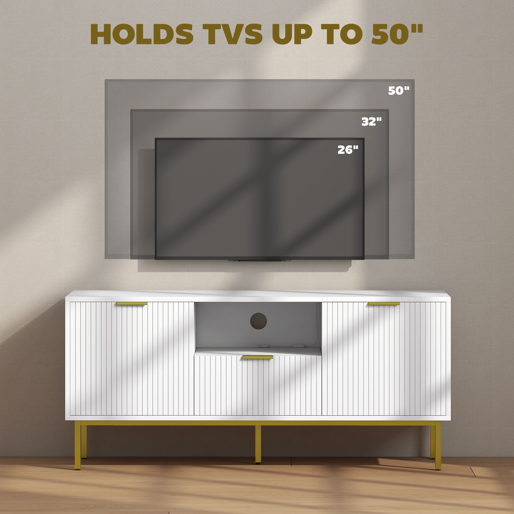 Modern TV Console for TVs up to 50 Inch, Entertainment Center with Smart RGB LED Lights and Soft Close Doors, White - Image 5