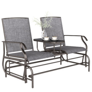 Patio Glider Rocking Chair 2 Person Outdoor Loveseat Rocker Garden Furniture Bench, Grey