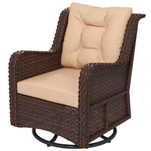 PE Rattan 360° Swivel Patio Chair with Cushion, Brown