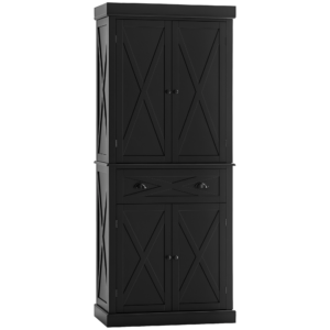 72.5" Kitchen Pantry Cabinet, Freestanding Storage Cabinet with 4 Doors, Drawer and Adjustable Shelves, Black