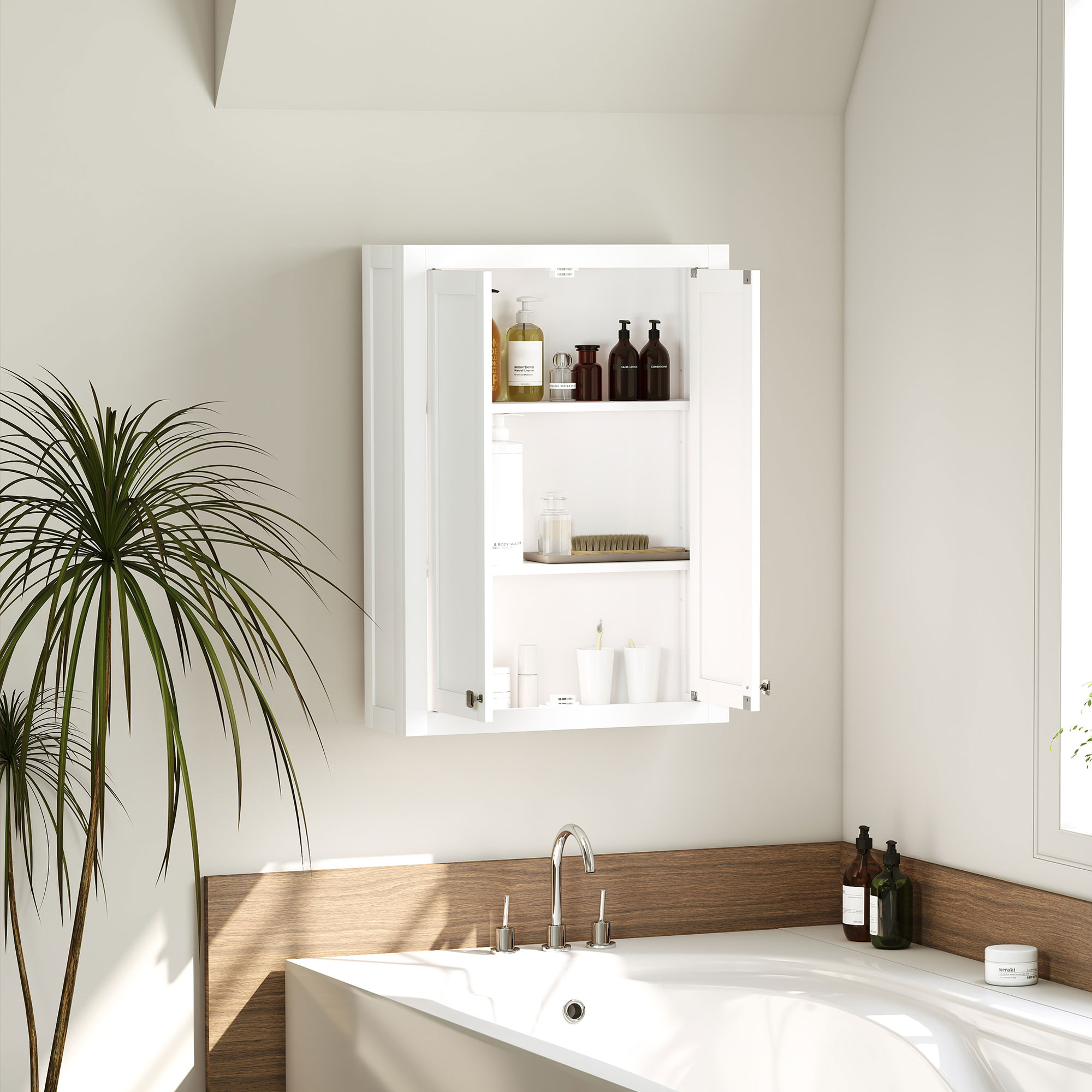 Bathroom Cabinet Wall Mounted, Modern Bathroom Wall Cabinet with 2 Doors and 2 Adjustable Shelves, White - Image 6