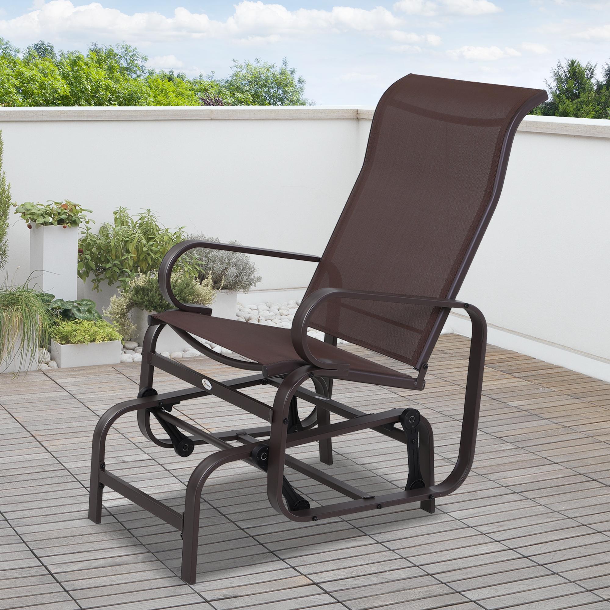 Patio Glider with Breathable Mesh Fabric, Outdoor Glider Chair, Garden Rocking Gliding Seat for Patio, Yard, Porch, Brown - Image 6