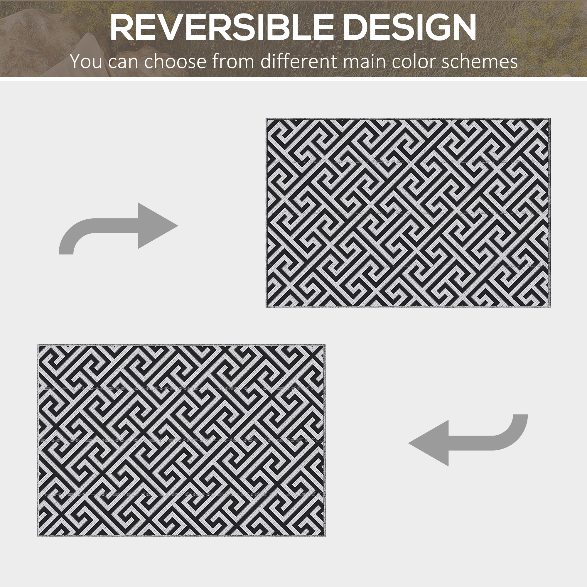 Reversible Outdoor RV Rug, Patio Floor Mat, 5' x 8' Plastic Straw Rug for Backyard, Deck, Beach, Camping, Black & White - Image 4