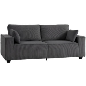 86" 3 Seater Sofa, Modern Corduroy Upholstered Couch, Dark Grey