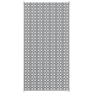 Reversible Outdoor Rug, Waterproof Plastic Straw RV Rug with Carry Bag, 9' x 18', Black and White Clover
