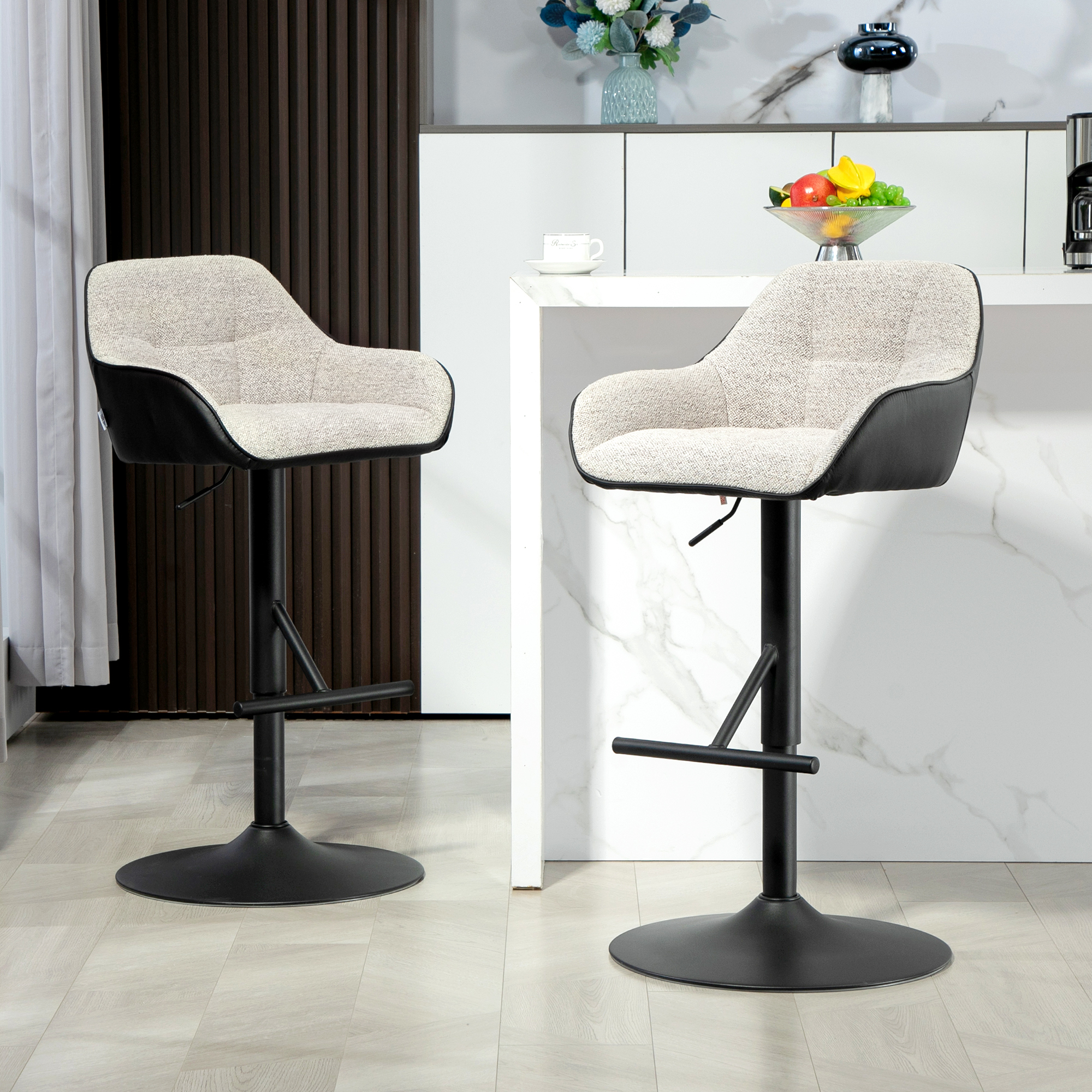 Bar Stools Set of 2, Swivel Counter Height Barstools with Back, Footrest, Armrests, Adjustable Height, Light Grey - Image 6
