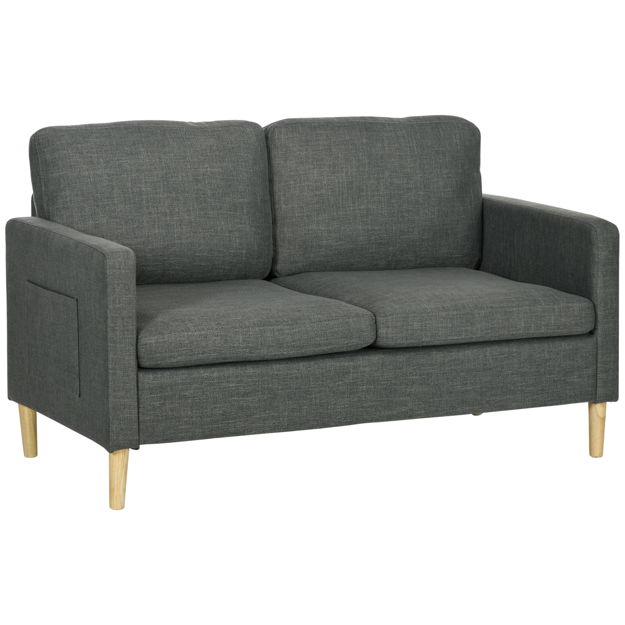 56" 2 Seat Sofa, Modern Love Seats Furniture, Upholstered 2 Seater Couch with Side Pockets, Solid Wood Frame, Grey