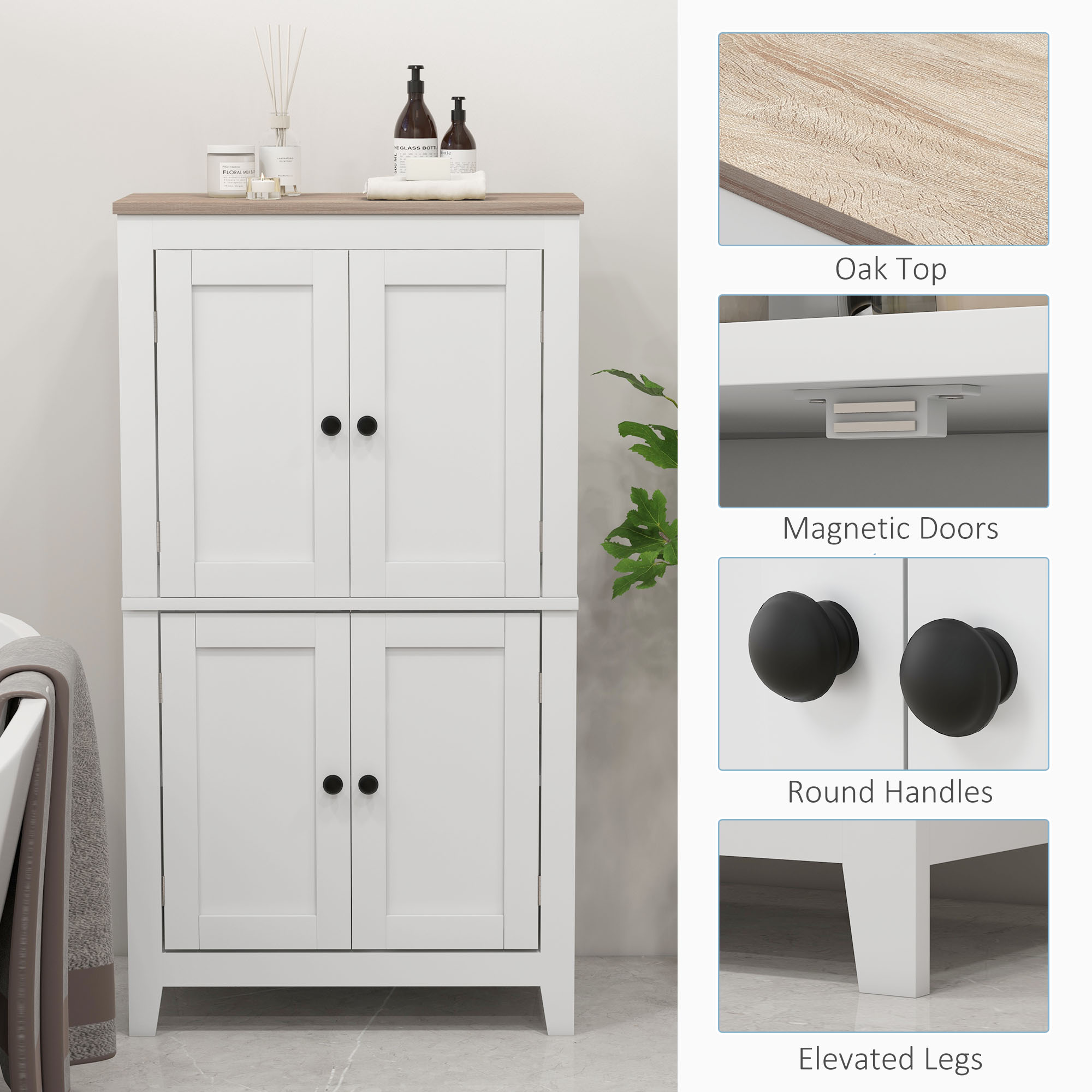 Bathroom Storage Cabinet, Modern Bathroom Floor Cabinet with 4 Doors and 2 Adjustable Shelves, White - Image 5