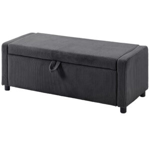 Storage Ottoman, Upholstered Corduroy End of Bed Bench with Thick Padding, Storage Bench for Bedroom, Dark Grey