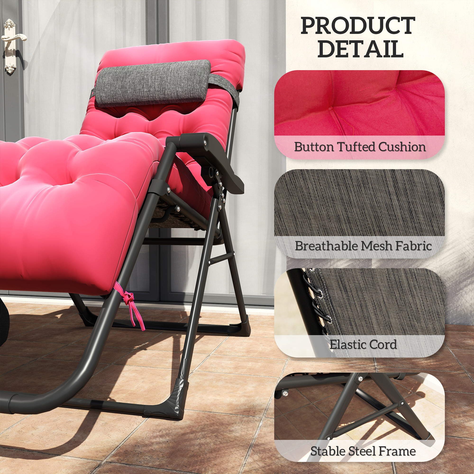 Padded Zero Gravity Chair, Folding Recliner Chair, Patio Lounger with Cup Holder, Adjustable Backrest, Removable Cushion for Outdoor, Deck, Poolside, Red - Image 5
