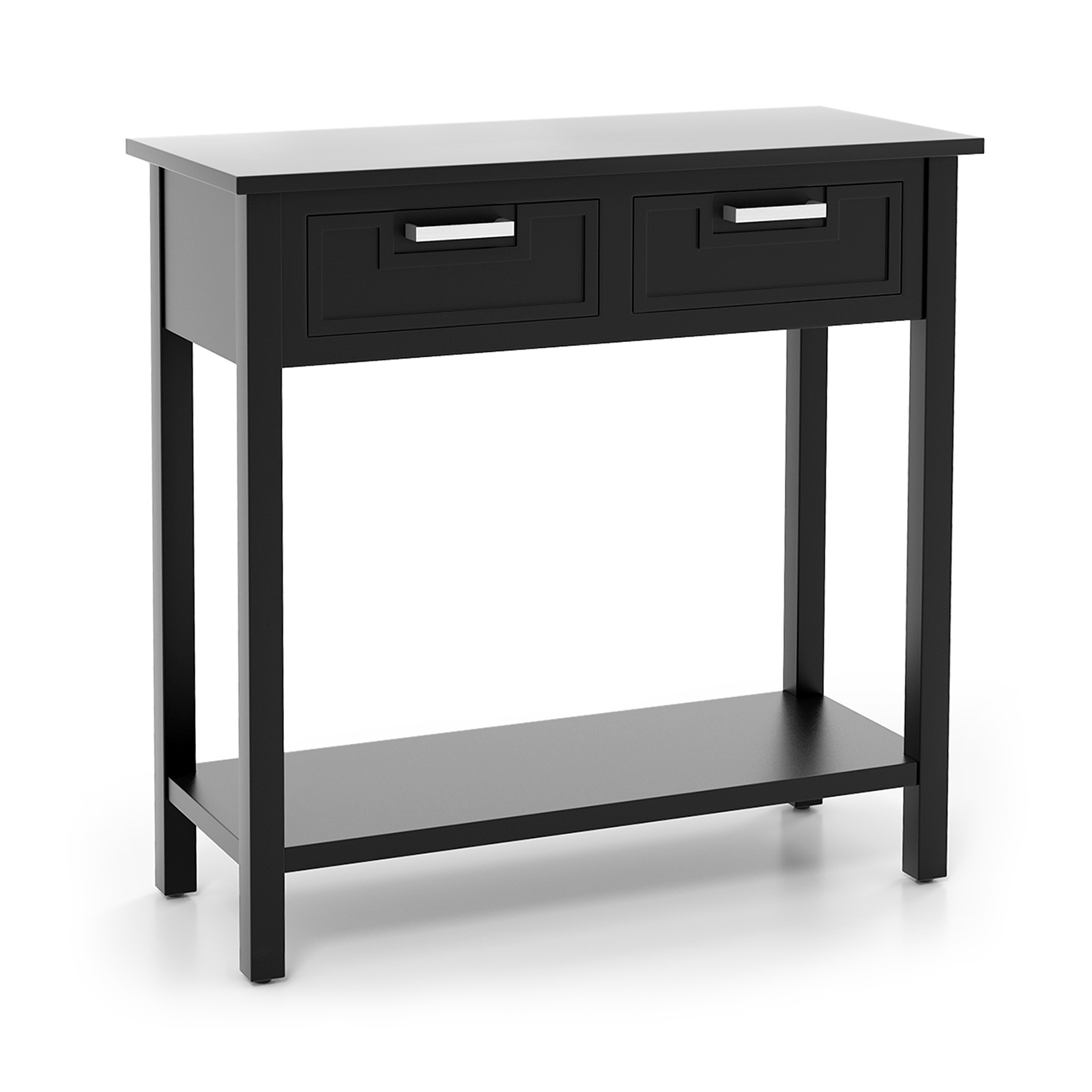 Narrow Console Table with Drawers and Open Storage Shelf-Black - Image 3