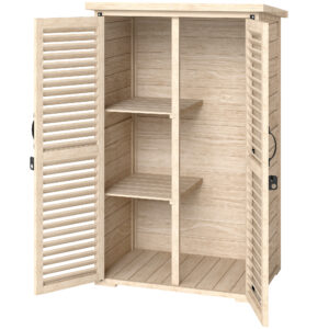 30" x 20" x 47" Wooden Garden Shed, Outdoor Storage Shed with Waterproof Asphalt Roof, Shelves, Natural