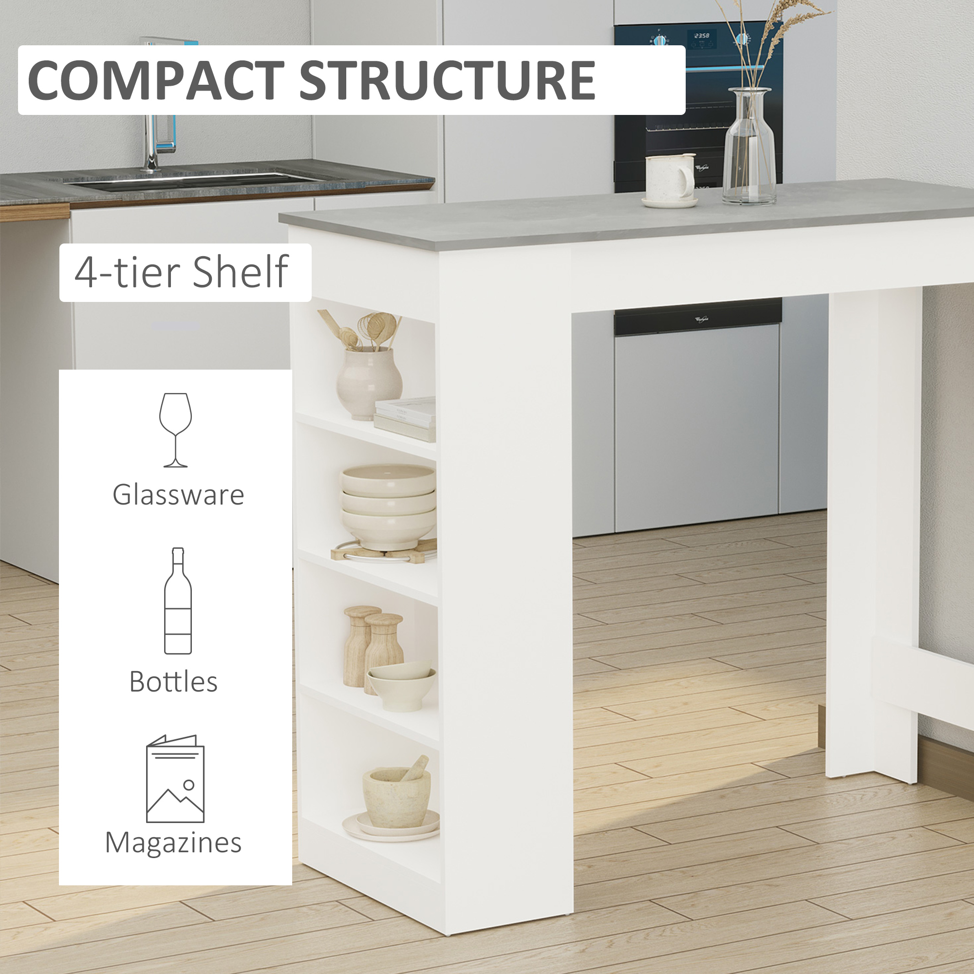 Bar Table, High Top Pub Table with 4 Storage Shelves, Modern Bar Height Table for Home Bar, Kitchen, Grey - Image 2