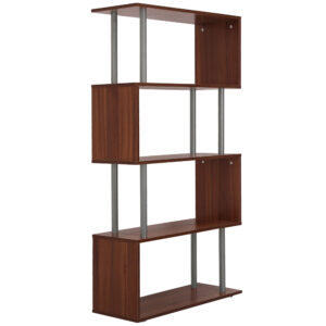 5-Tiers Geometric Wooden Bookcase S-Shaped Storage Bookshelf Display with Metal Frame for Living Room, Bedroom, Home Office, Walnut
