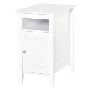 Wooden3-Tier Modern Nightstand with Pullout Shelf, Adjustable Open Shelf, and Door Cabinet, White