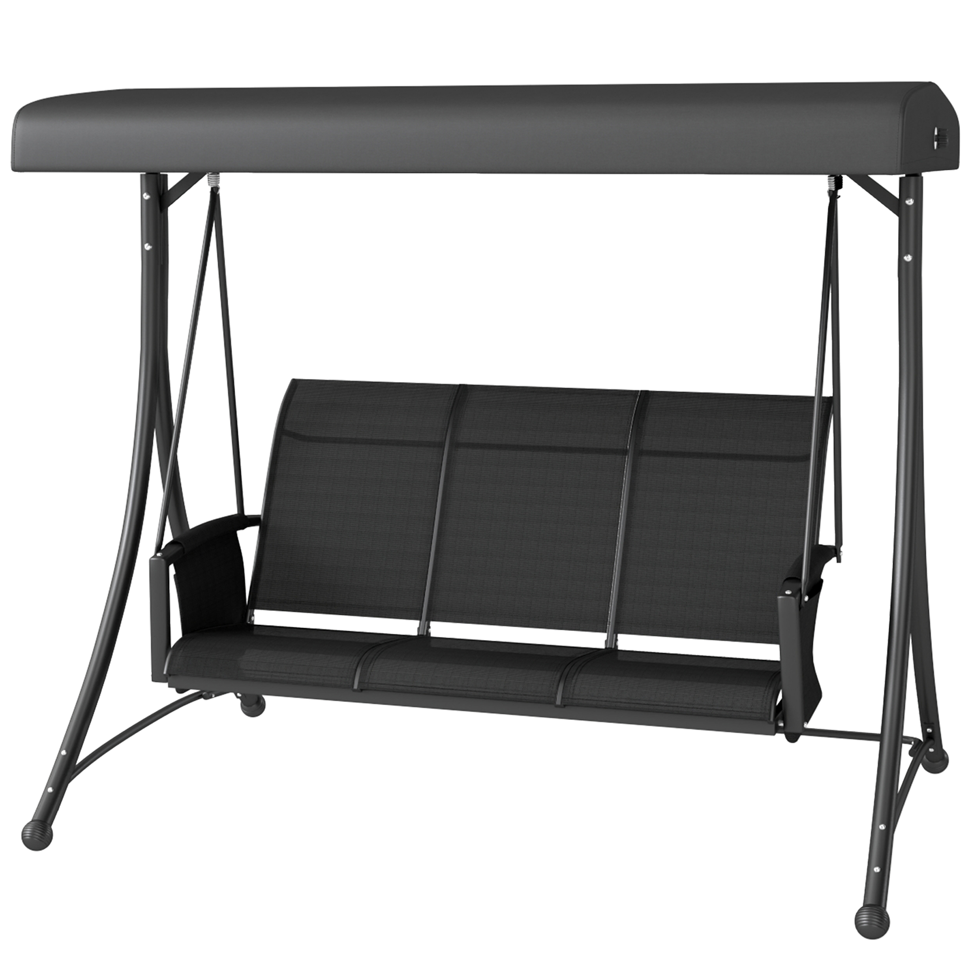 3 Person Outdoor Porch Swing Chair with Adjustable Canopy, Black