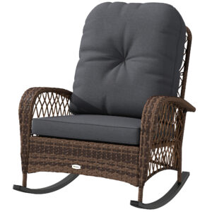 Outdoor Wicker Rattan Rocking Chair Patio Rocker with Thick Cushions for Garden Backyard Porch, Black