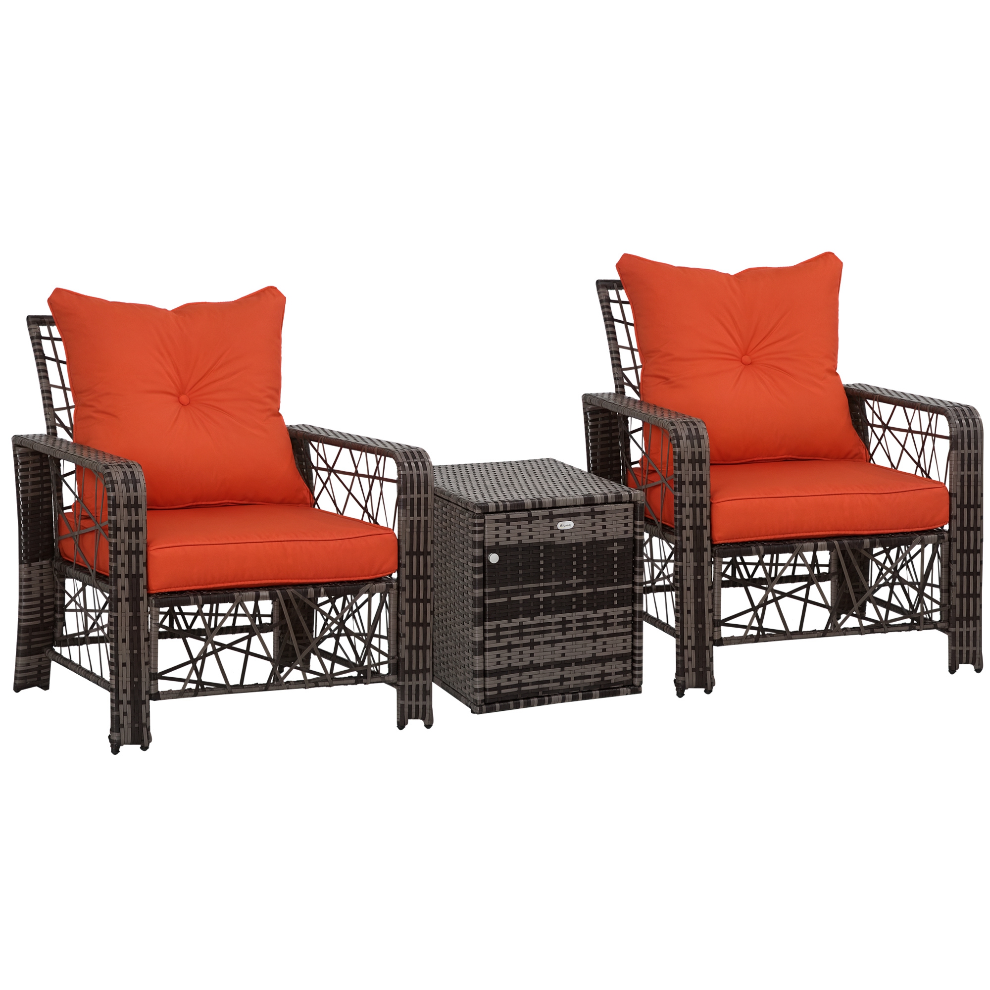 3 Pieces Wicker Patio Furniture Set, Rattan Bistro Set with Storage Coffee Table and Thickened Cushions, Outdoor Conversation Set for Garden, Porch, Balcony, Red