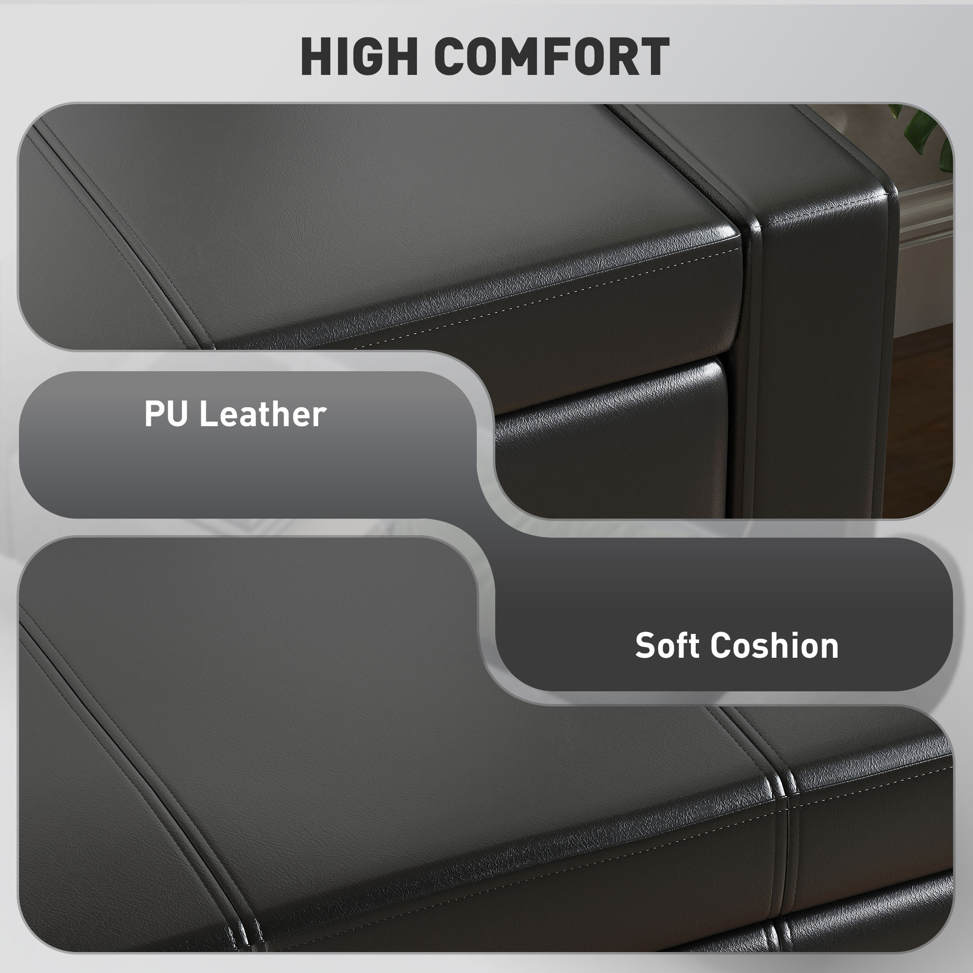 42" Deluxe Faux Leather Padded Storage Ottoman Bench Foot Stool Seat Chair with Organizer, Black - Image 4