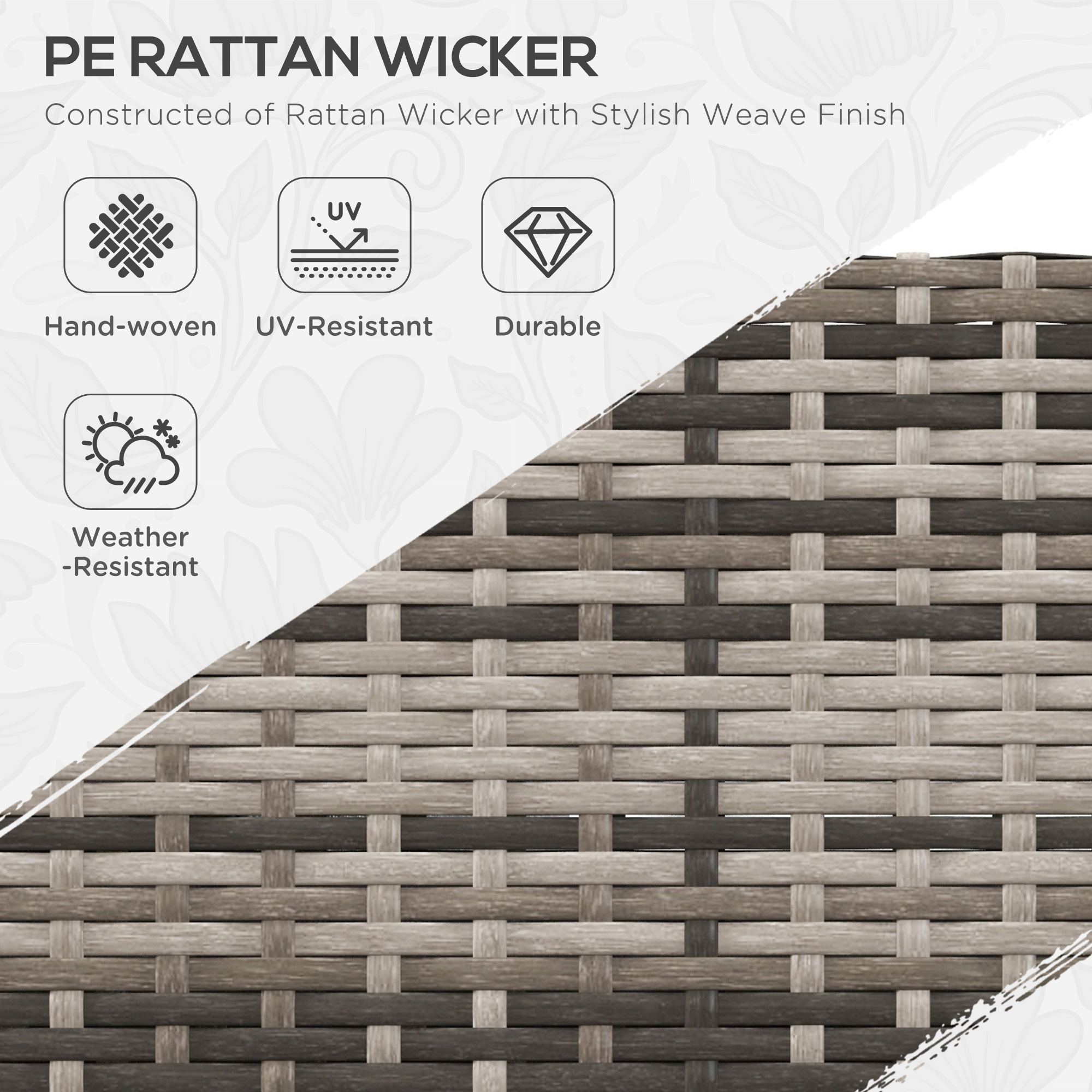 4 Pieces Rattan Wicker Outdoor Conversation Furniture Set w/ Corner Sofa Loveseats Coffee Table Cushions, Grey - Image 5